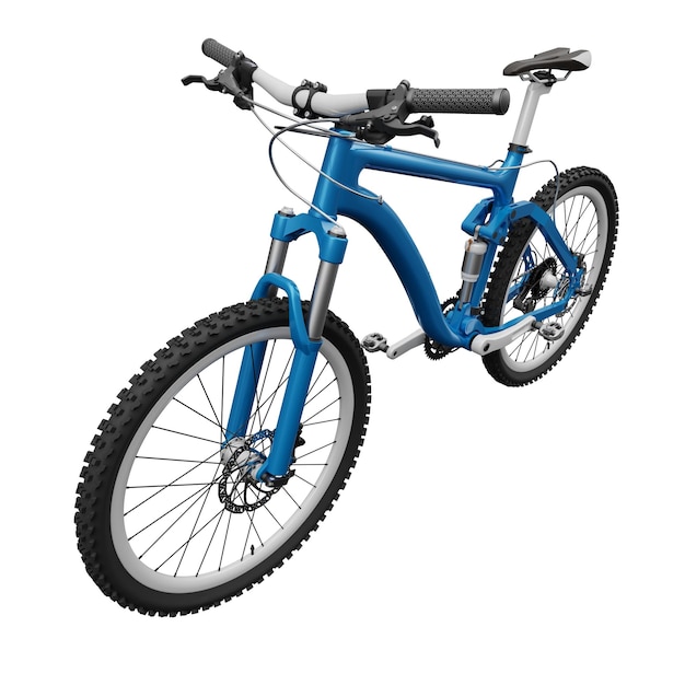 Bicicleta de montanha azul em uma renderização 3d de fundo branco isolado