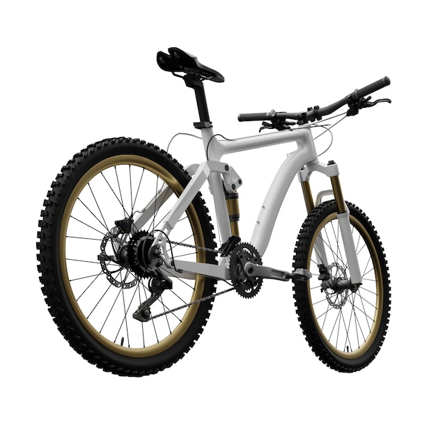 Bicicleta de montanha branca em uma renderização 3d de fundo branco isolado