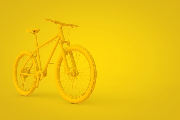 Bicicleta de montanha de estilo abstrato argila amarela em um fundo amarelo. Renderização 3D