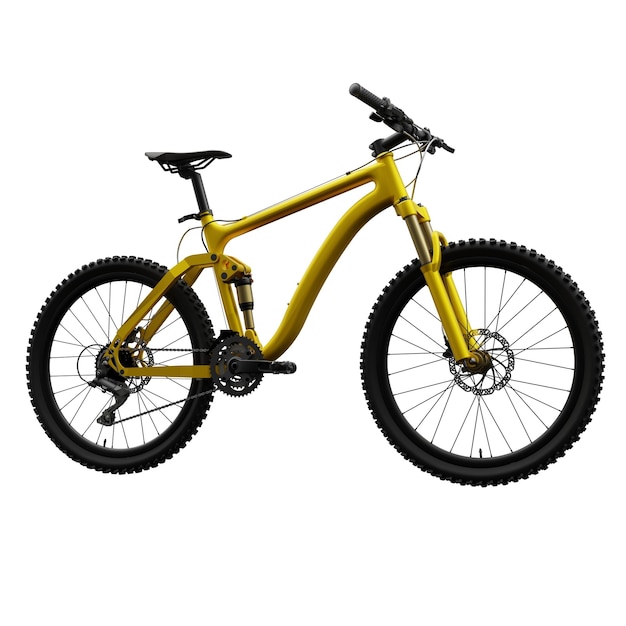 Bicicleta de montanha de ouro em uma renderização 3d de fundo branco isolado