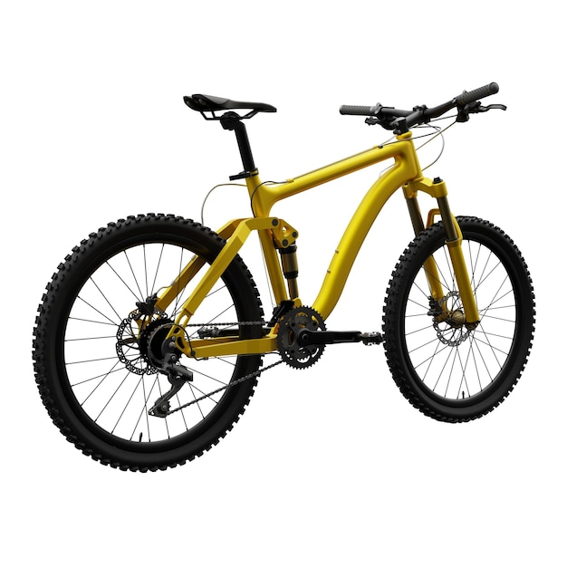 Bicicleta de montanha de ouro em uma renderização 3d de fundo branco isolado