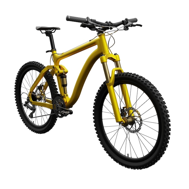 Bicicleta de montanha de ouro em uma renderização 3d de fundo branco isolado