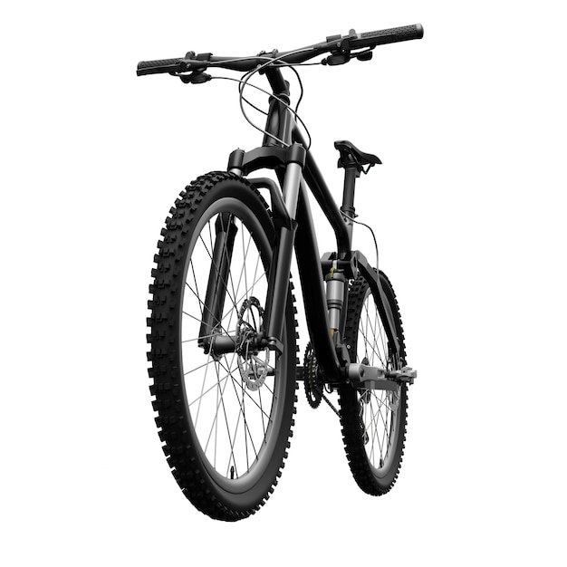 Foto bicicleta de montanha preta em uma renderização 3d de fundo branco isolado