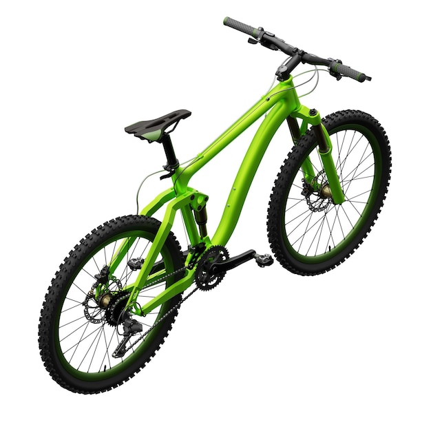 Bicicleta de montanha verde em uma renderização 3d de fundo branco isolado