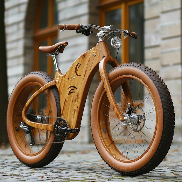 Foto la bicicleta eléctrica de madera del futuro