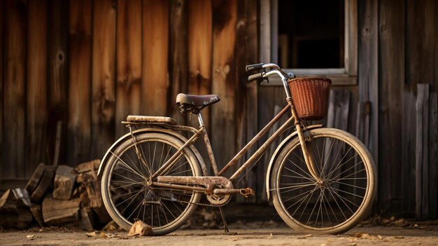 Foto una bicicleta estacionada frente a un edificio de madera