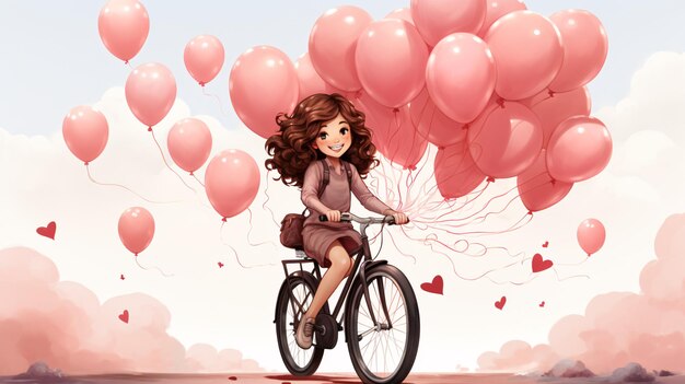 Bicicleta con globo rosa decorada para el día de San Valentín