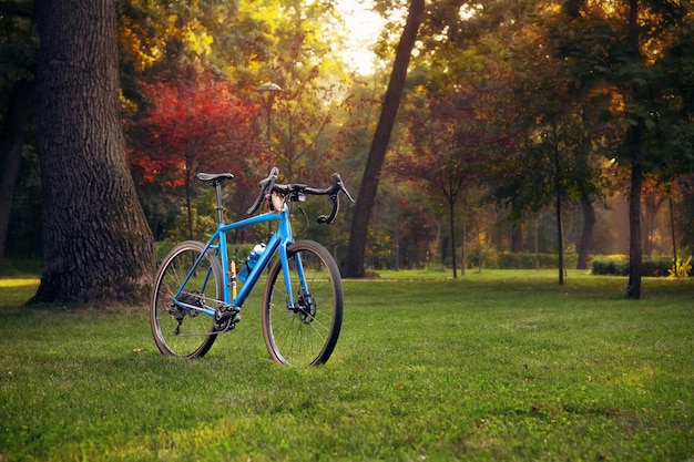 Bicicleta de grava en el parque en el soleado día de otoño Deporte y ocio