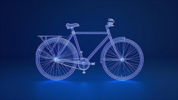 Bicicleta hecha de marco de alambre de neón líneas azules fondo azul