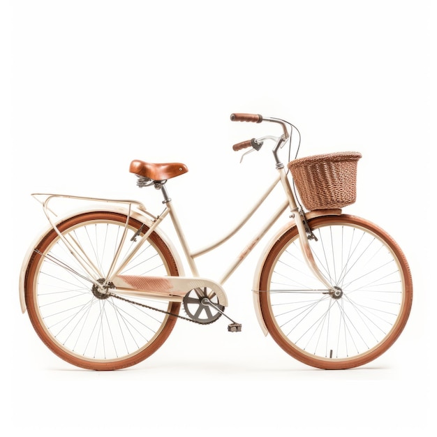 Foto bicicleta de mimbre antigua en beige con canasta de diseño moderno