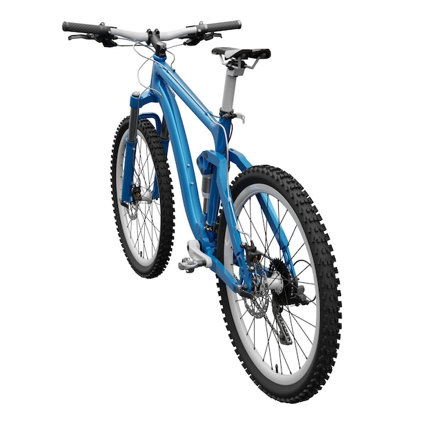 Bicicleta de montaña azul en un fondo blanco aislado renderización 3D
