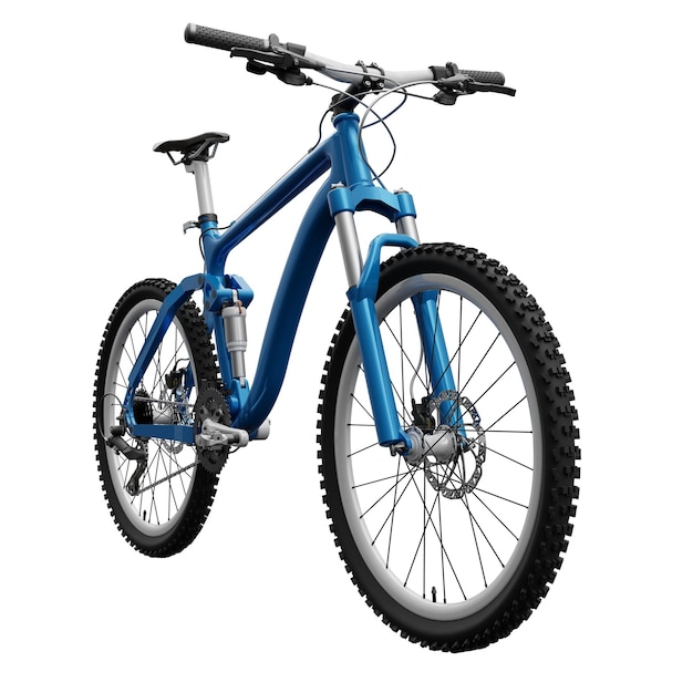 Bicicleta de montaña azul sobre un fondo blanco aislado renderizado 3d
