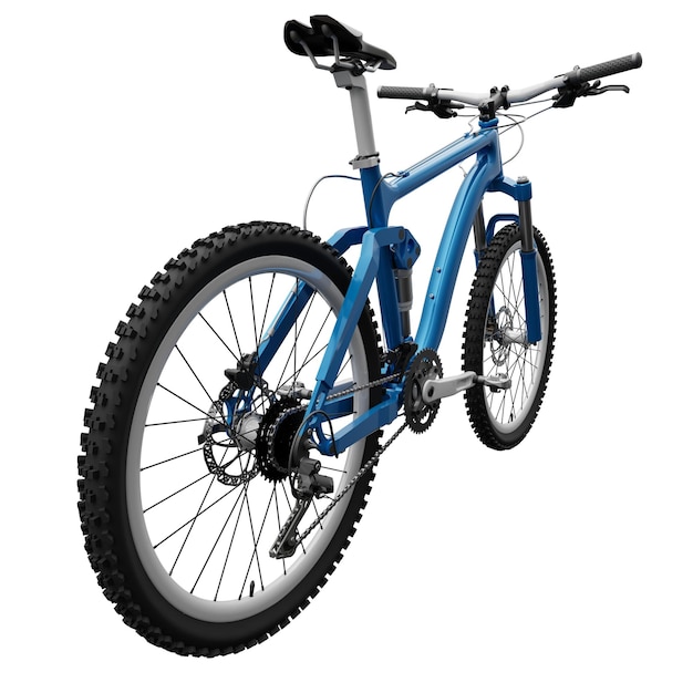 Bicicleta de montaña azul sobre un fondo blanco aislado renderizado 3d