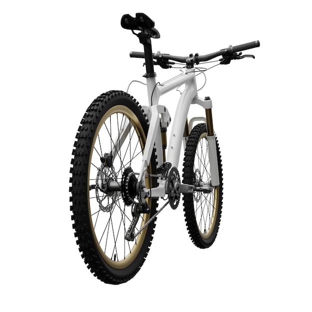 Bicicleta de montaña blanca sobre un fondo blanco aislado renderizado 3d