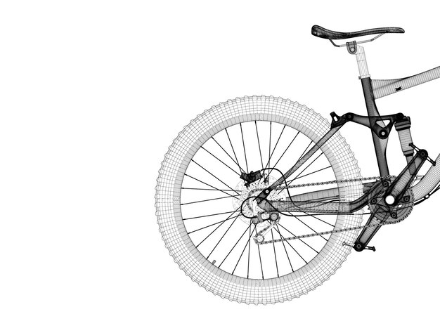 Bicicleta de montaña modelo 3D, estructura de la carrocería, modelo de alambre