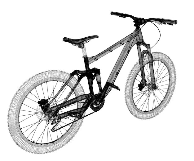 Bicicleta de montaña modelo 3D, estructura de la carrocería, modelo de alambre