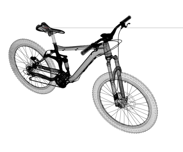 Bicicleta de montaña modelo 3D, estructura de la carrocería, modelo de alambre