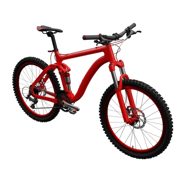 Bicicleta de montaña roja sobre un fondo blanco aislado renderizado 3d
