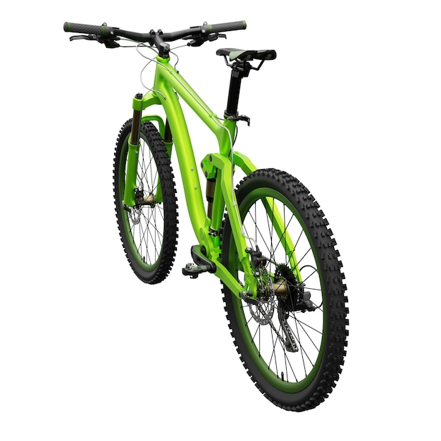 Bicicleta de montaña verde sobre un fondo blanco aislado renderizado 3d