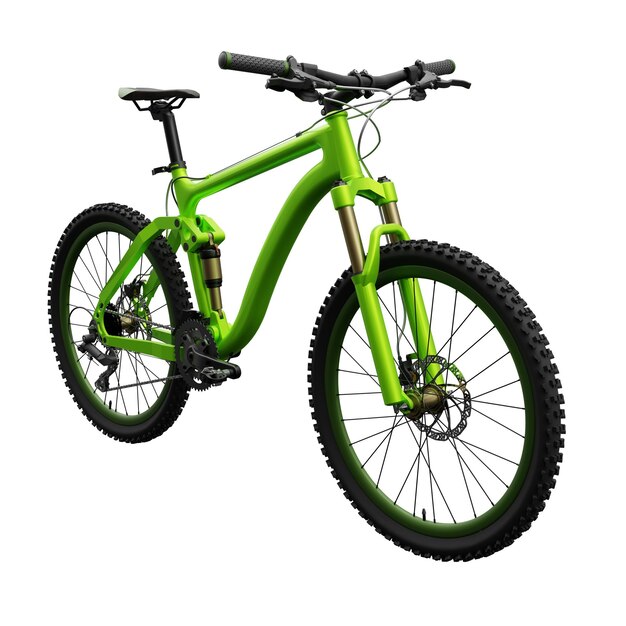 Bicicleta de montaña verde sobre un fondo blanco aislado renderizado 3d