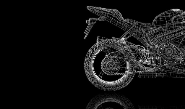 Bicicleta, motocicleta, estructura de la carrocería del modelo 3D, modelo de alambre