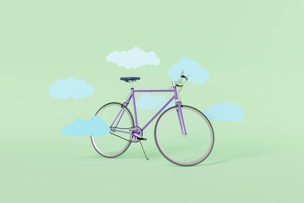 bicicleta retro con nubes planas alrededor