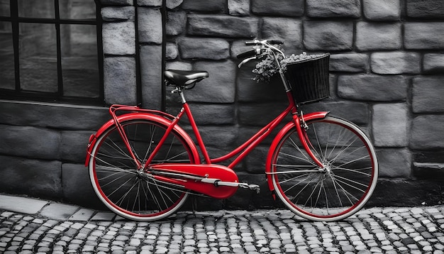 una bicicleta roja con una canasta en el frente y la palabra mimbre en el frente