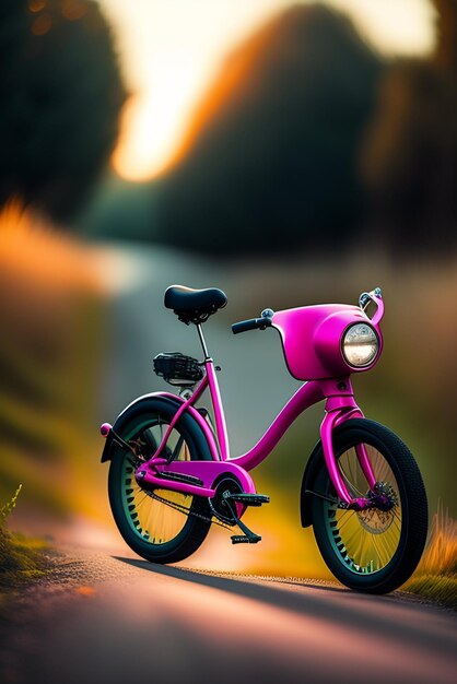 Una bicicleta rosa con la palabra bicicleta.