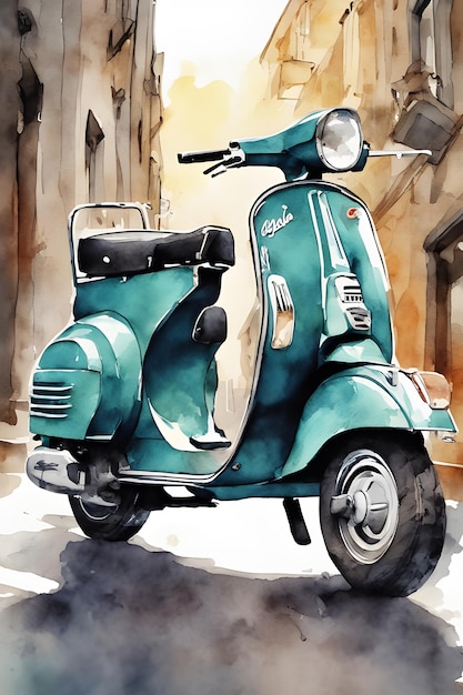 Foto bicicleta scooter aquarela