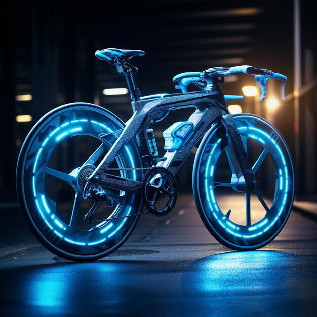 Foto una bicicleta transparente con luz de fondo hecha de vidrio