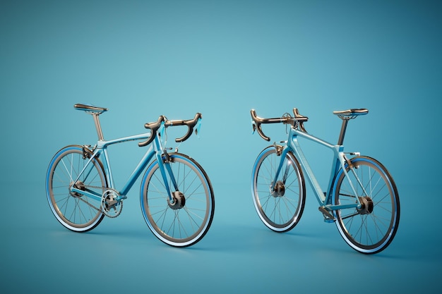 Bicicletas deportivas azules sobre un fondo turquesa 3D Render