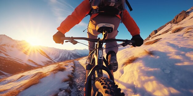 Bicicletas de montaña con nieve de alta resolución