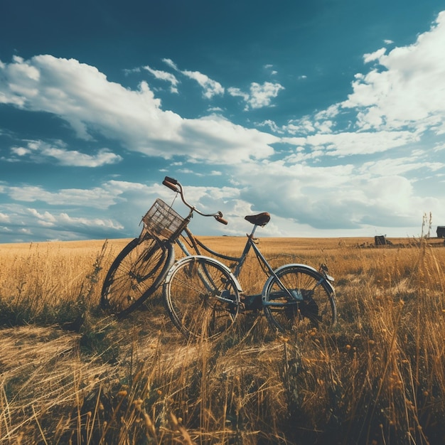 Bicicletas no campo contra o céu