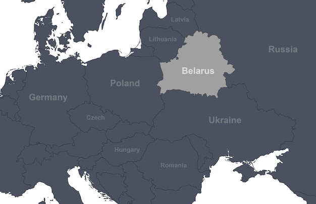 Foto bielorrusia en el mapa de contorno de europa con las fronteras de los países detalle del mapa político mundial región de europa central y oriental