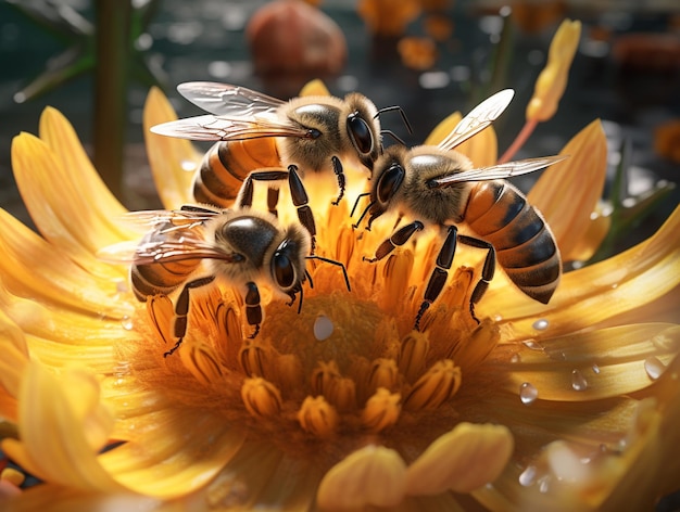 Biene auf Blumenfoto, KI generiert