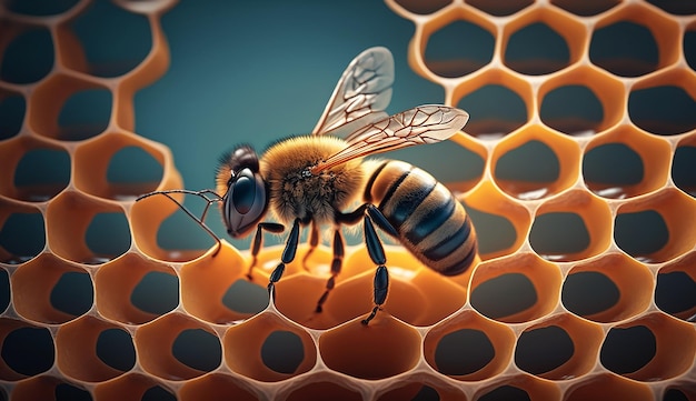 Biene auf der Wabe in einer Bienenstockbiene, die köstlichen Honig herstellt