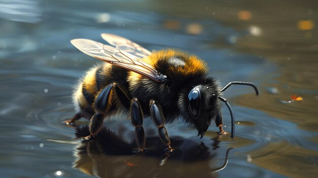 Biene auf der Wasseroberfläche Geringe Schärfentiefegenerative KI