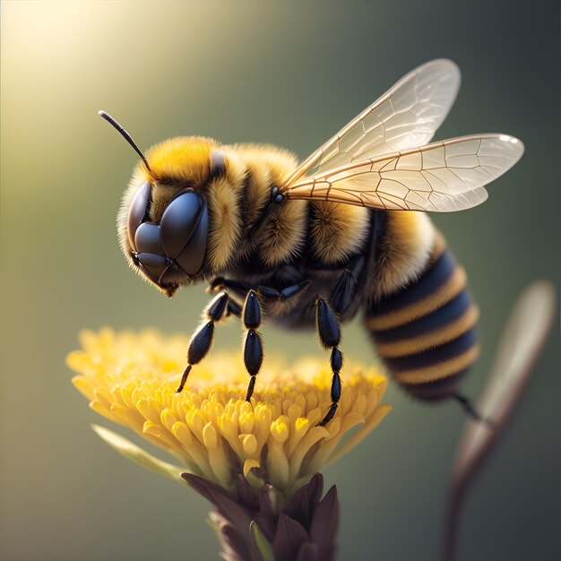 Biene auf dunklem Hintergrund 3D-Illustration Kopierraum