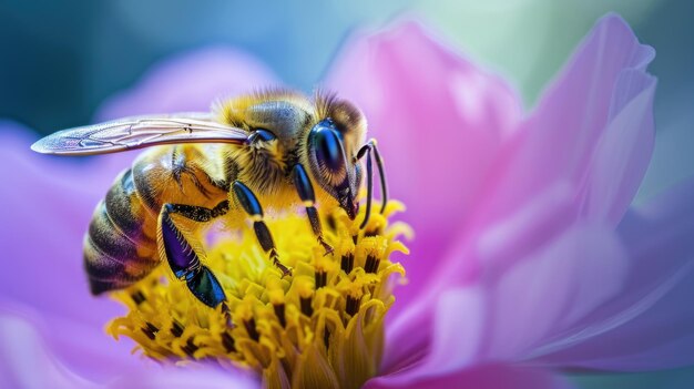 Biene auf einer Blume in Nahaufnahme KI-Generativ