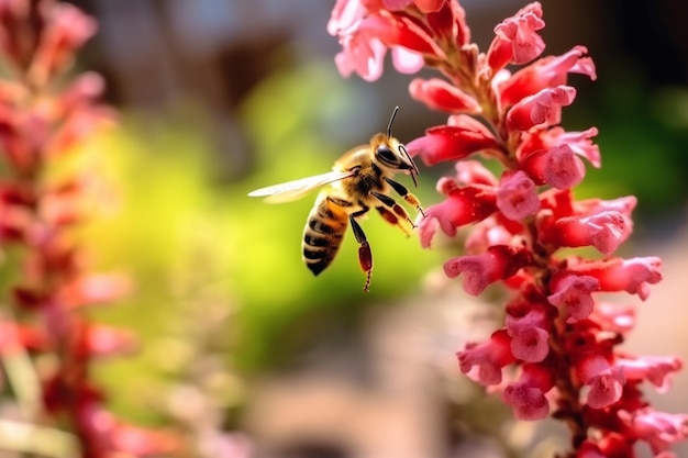 Biene auf rosa Blüte Nahaufnahme selektiver Fokus flacher DOF