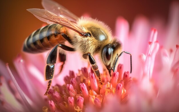 Foto biene auf rosa blüte