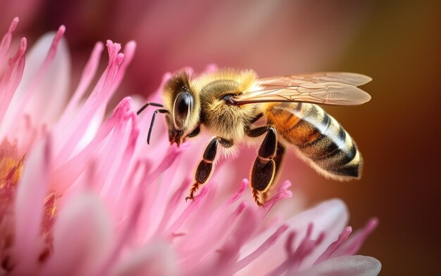 Foto biene auf rosa blüte