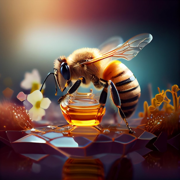 Biene auf Wasser Honigbiene Makro Generative KI