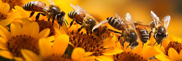 Bienen apis mellifera auf Heleniumblüten aus nächster Nähe