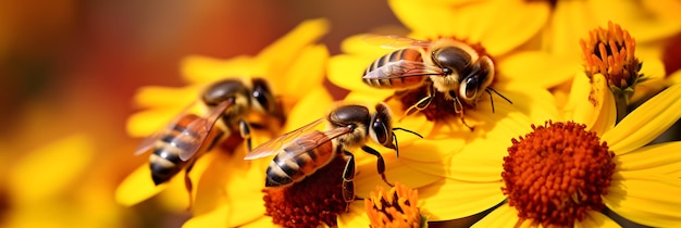 Bienen apis mellifera auf Heleniumblüten aus nächster Nähe