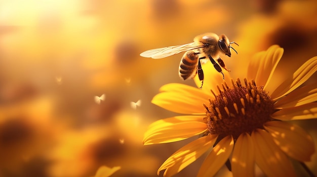 Bienen bestäuben Blumen im morgendlichen Nebel der letzten Tage des Sommers Landschaft Stille und Schönheit der Tierwelt im frühen Herbst