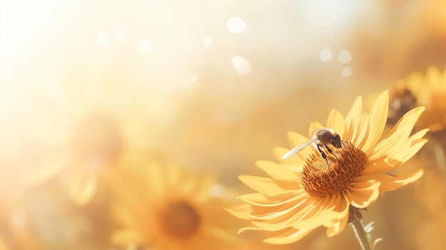 Bienen bestäuben Blumen im morgendlichen Nebel der letzten Tage des Sommers Landschaft Stille und Schönheit der Tierwelt im frühen Herbst