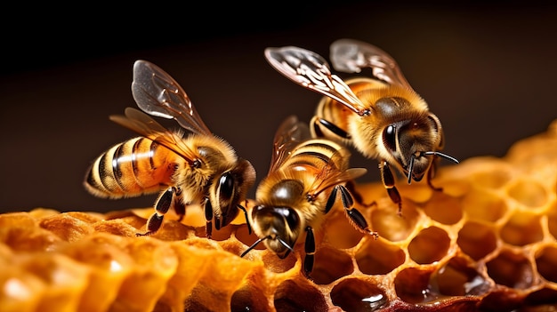 Bienen mit Nektarkämmen, Nahaufnahme. Kreative Ressource, KI generiert