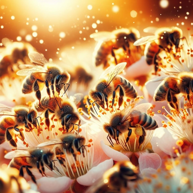 Foto bienen sammeln fleißig nektar und pollen und tragen beim bestäuben von blumen zum ökosystem bei
