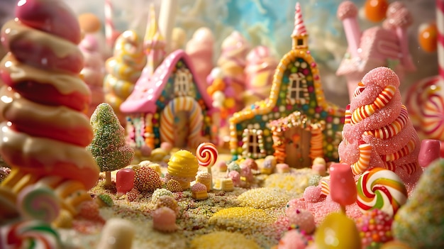 Bienvenido al mundo mágico de Candyland donde todo está hecho de especias de azúcar y todo es agradable Viaje a través de este paisaje encantador y